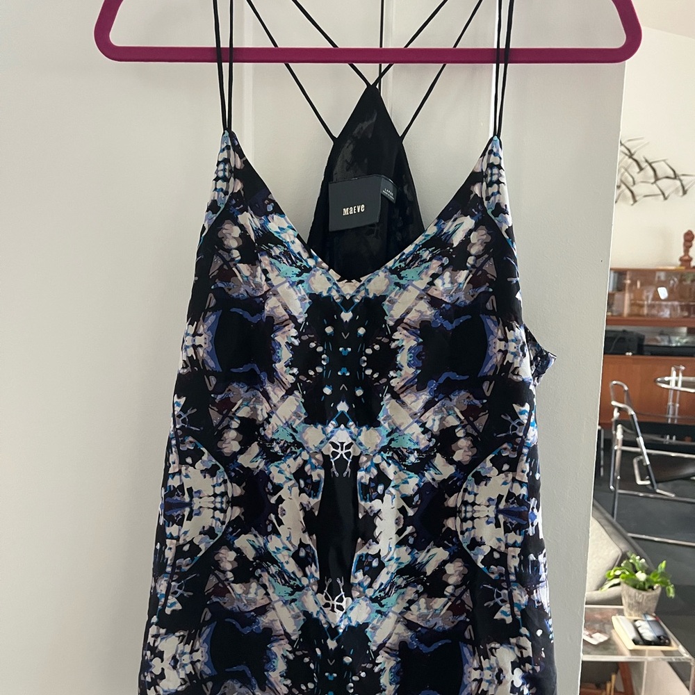 Anthropologie Maeve Aryn K  Blue Asymmetrical Camisole tank strappy L summer
